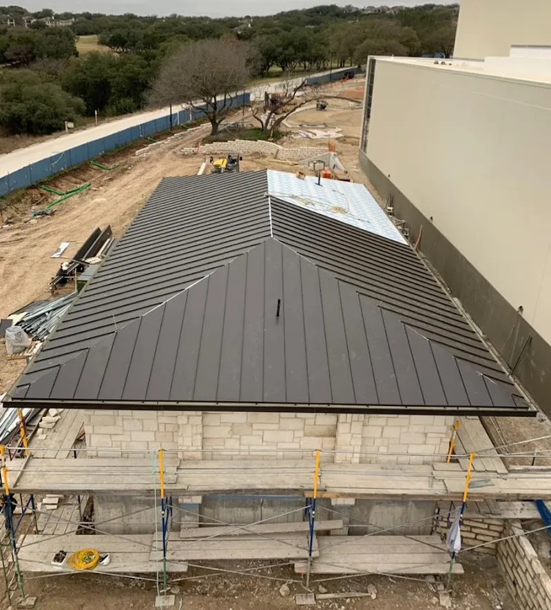 Metal roof new construction with scaffolding in Olmsted Falls